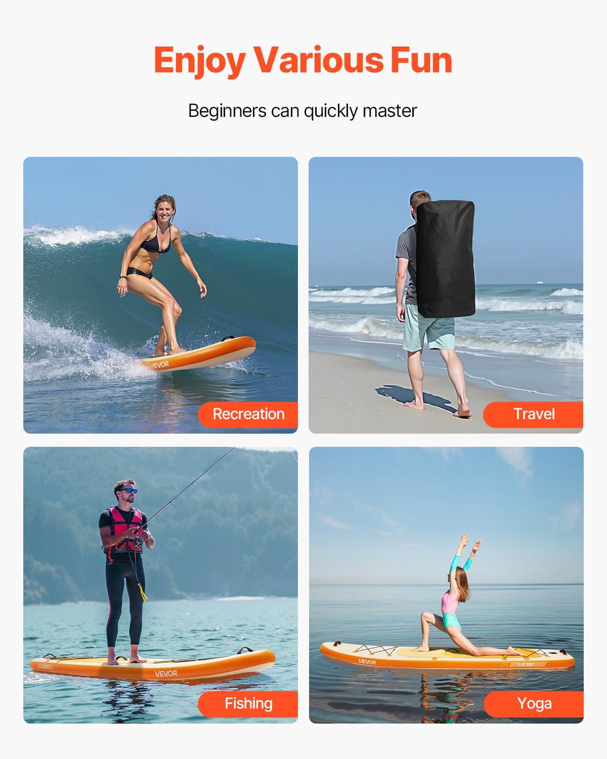 VEVOR Paddle Gonflable, Planche à pagaie Debout Sup, Ultra-légère, avec Accessoires de Pompe, pagaie, aileron, Sac à Dos, Laisse de Cheville, Sangle