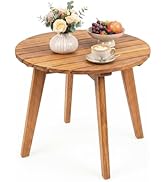 COSTWAY Table d'Appoint Extérieure en Bois d'Acacia, Table Bistro de Jardin Ronde avec Plateau à ...