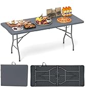GOPLUS Table Pliante Exterieur 180 x 74 x 75 CM, Table Camping Pliante Portable en HDPE avec Pied...