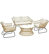 Outsunny Salon de Jardin 4 pièces en résine tressée canapé 2 Places + 2 fauteuils + 1 Table Basse...