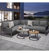 Yihomfy Ensemble Salon de Jardin Exterieur 6/8 Personnes, Canapé d'angle Aluminium Métallique ave...