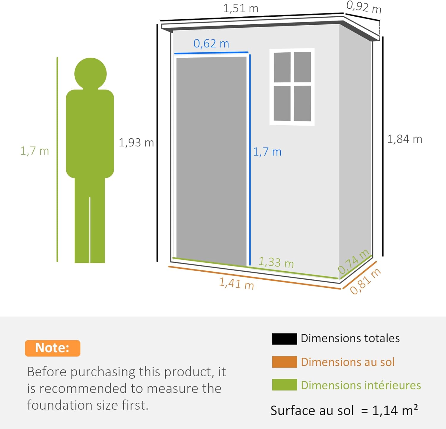 Abri de Jardin 1,14 m² - Porte verrouillable, aération et fenêtre - 151Lx92lx193H cm - Plastique, Gris - YJD1