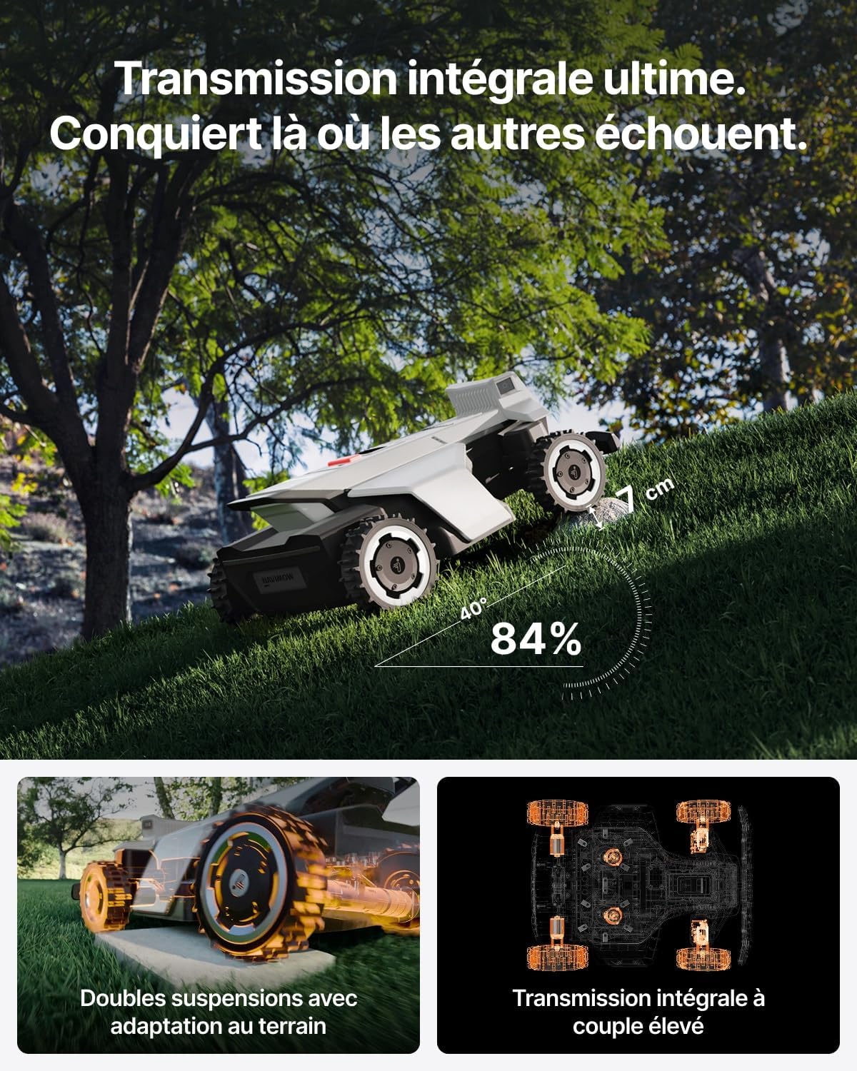 Segway - Navimow X420 - tondeuse robot, 4 roues, pente 84%, coupe 25–95 mm, 2000 m² - X420
