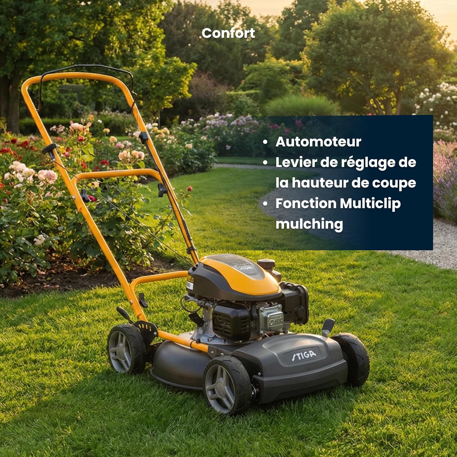 STIGA - Multiclip 47 - 45 cm - moteur 123 cc, 5 hauteurs coupe, guidon ergonomique