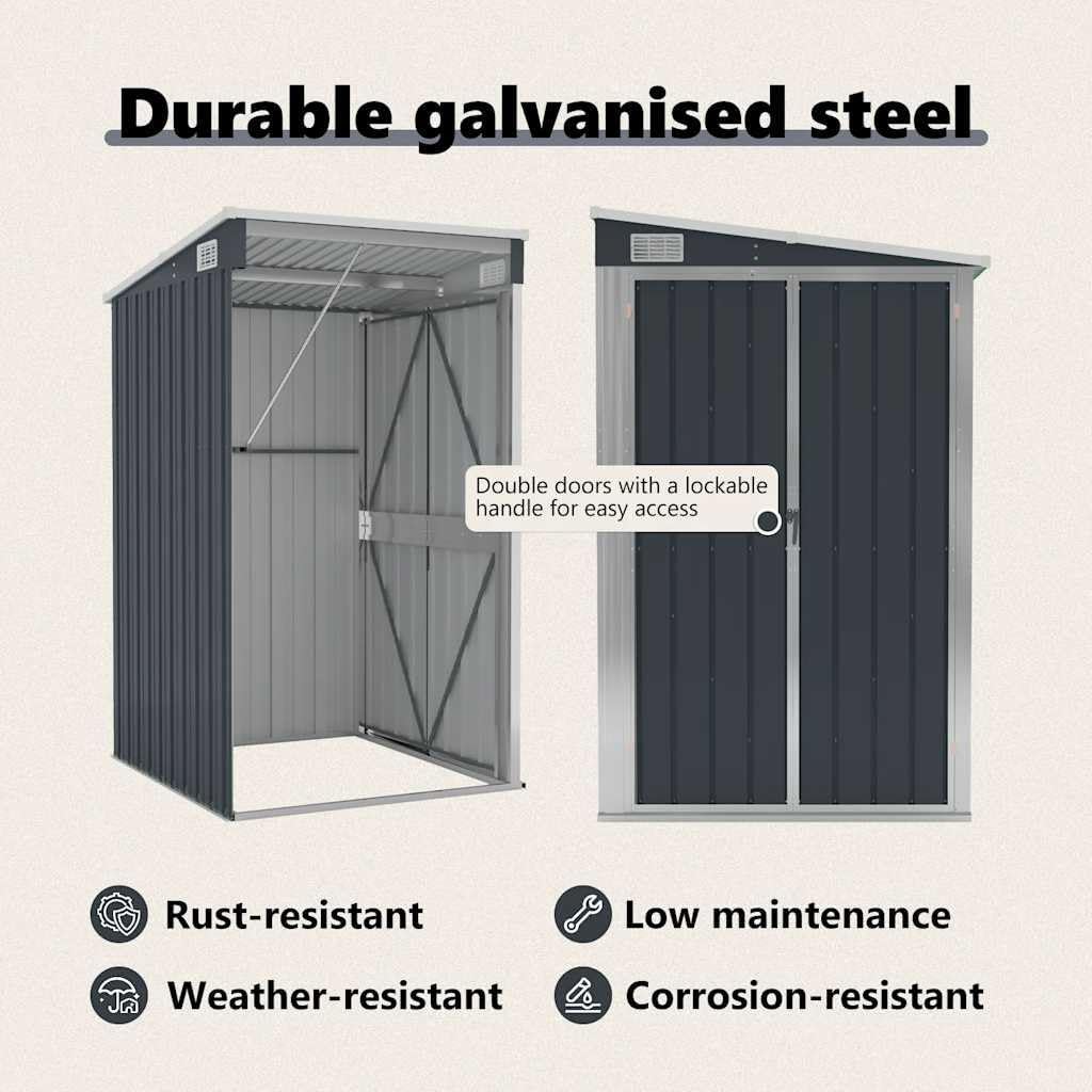 Solivagant Remise de Jardin Murale Anthracite 118x100x178 cm Acier,(22.7 KG)