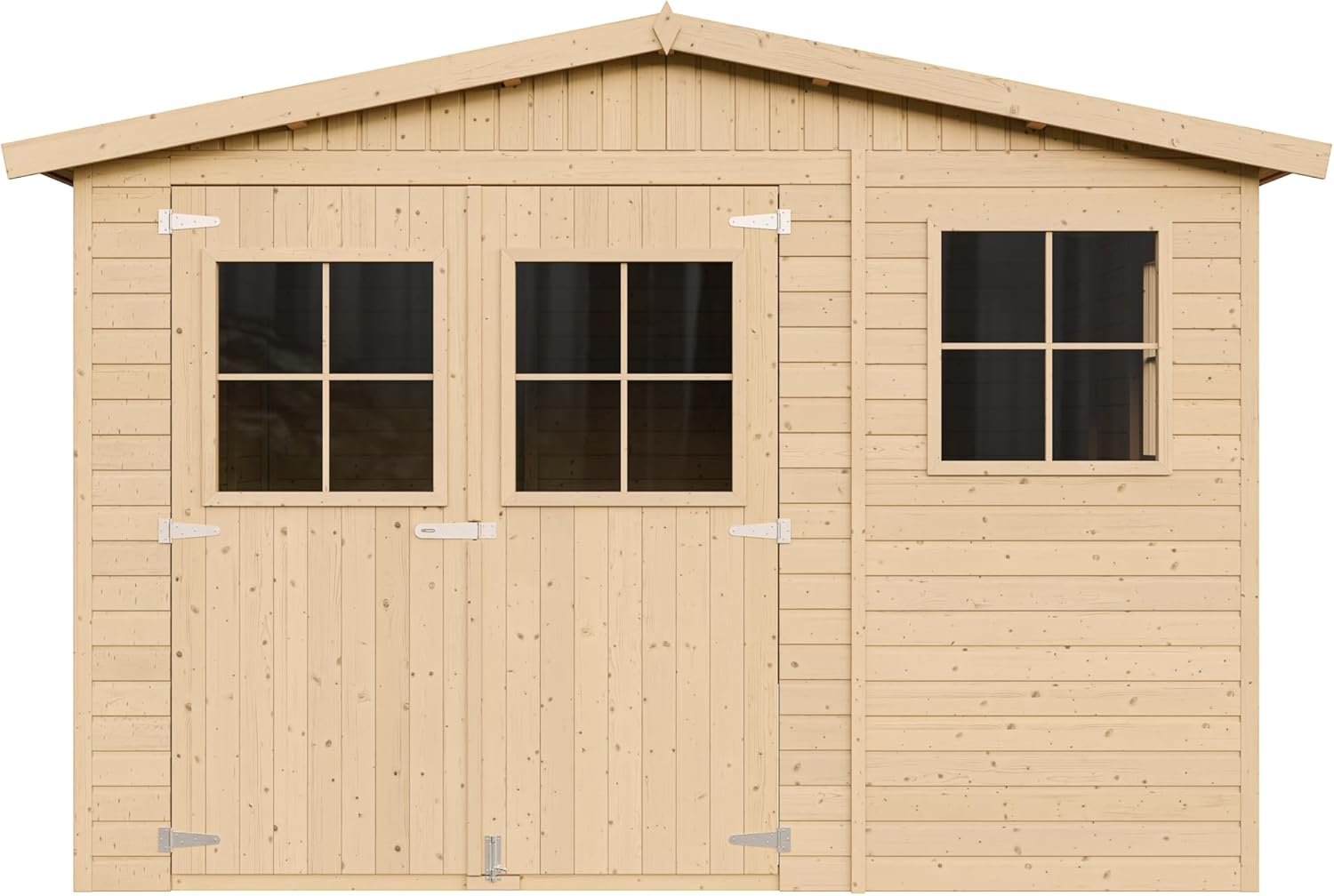 Timbela - Abri de jardin série M336 - 12m², bois naturel, fenêtres, H226x324x416cm - M336
