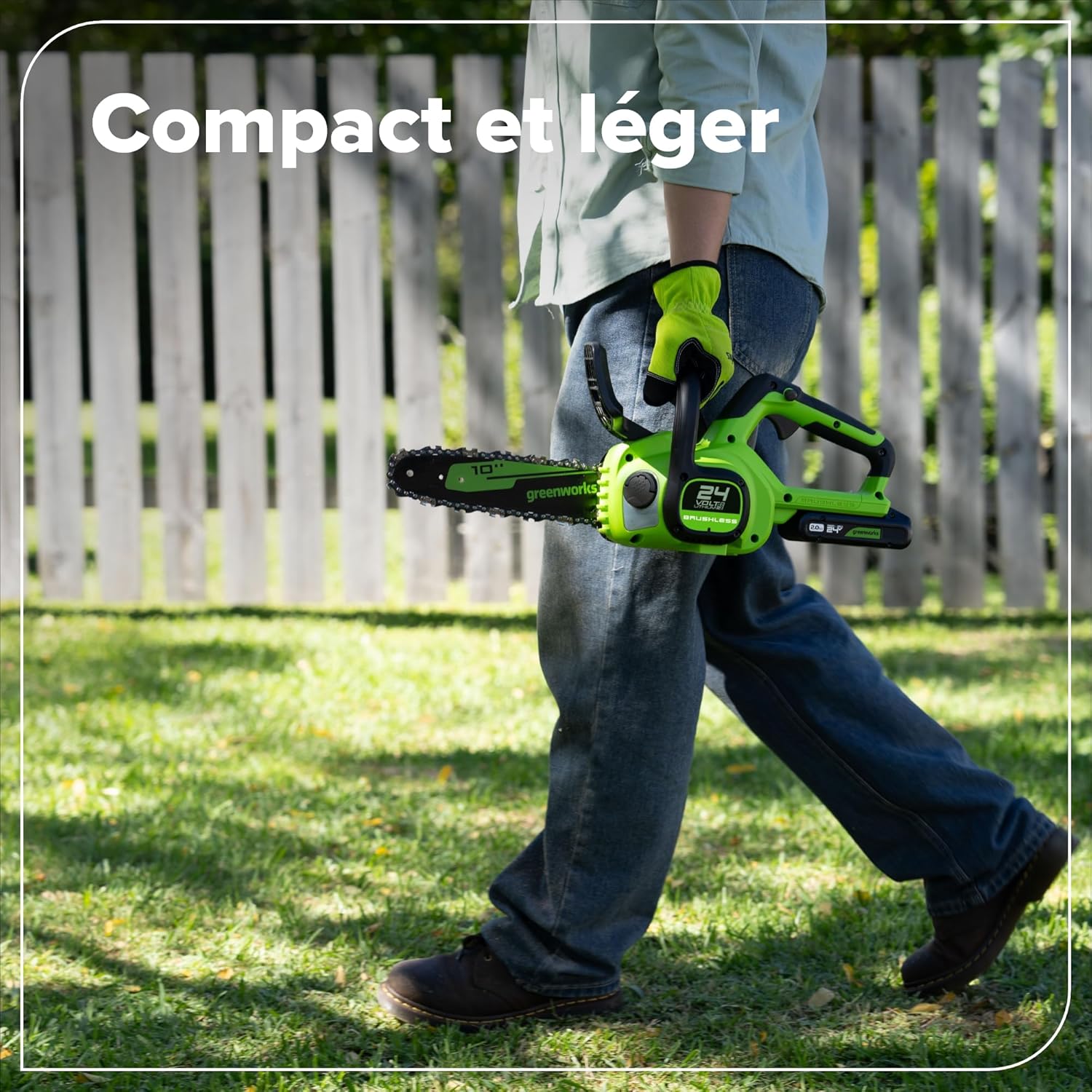 Greenworks - Scie à chaîne Brushless 25cm - 24V, batterie 2Ah, graissage auto