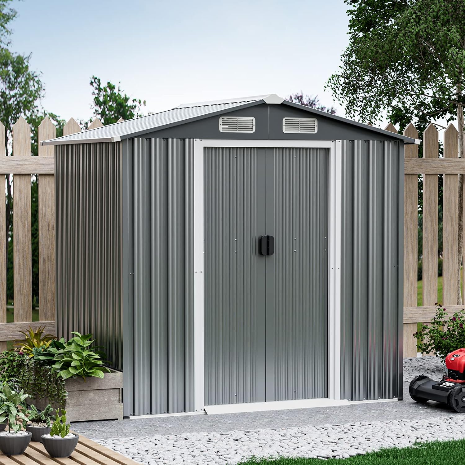 COSTWAY - Abri jardin métal galvanisé - 3,7m³ - double porte, aération, rampe