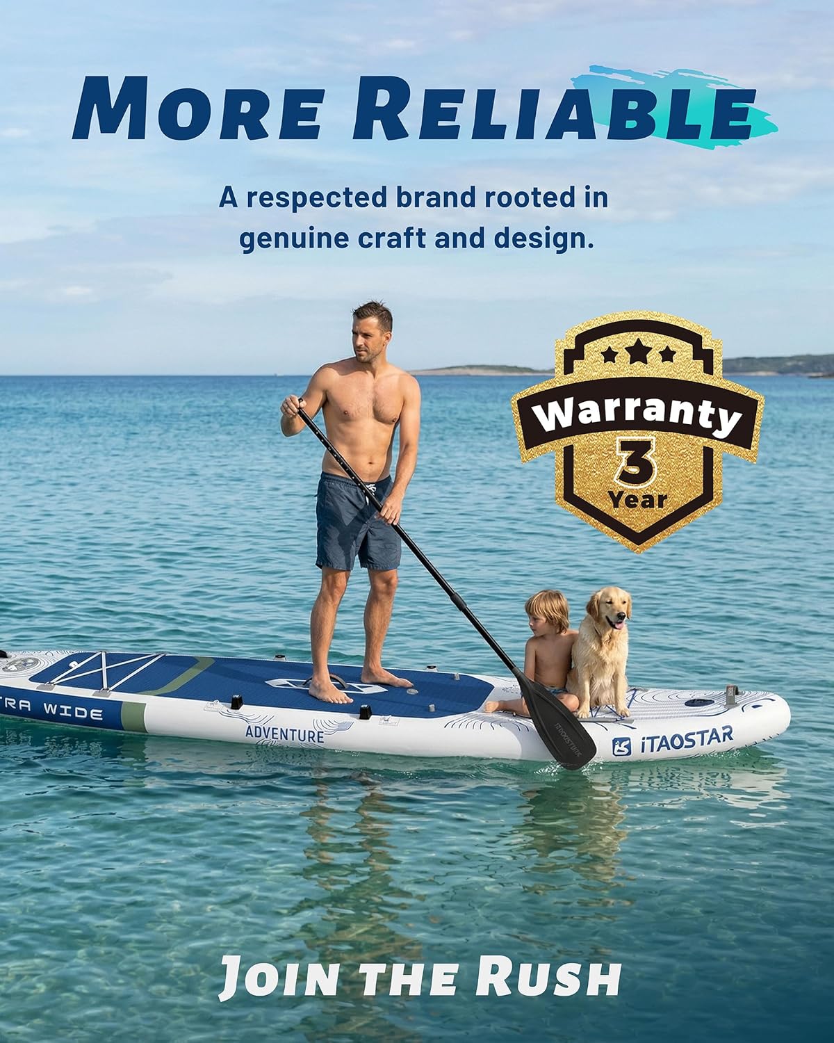 iTAOSTAR Adventure 365×88cm Planche de Paddle Extra Large avec siège, Accessoires Sup Haut de Gamme Tout-en-Un, 5 ailerons sur Mesure, Planches de Paddle gonflables Stables pour Adolescents/Adultes Global Recycled Standard