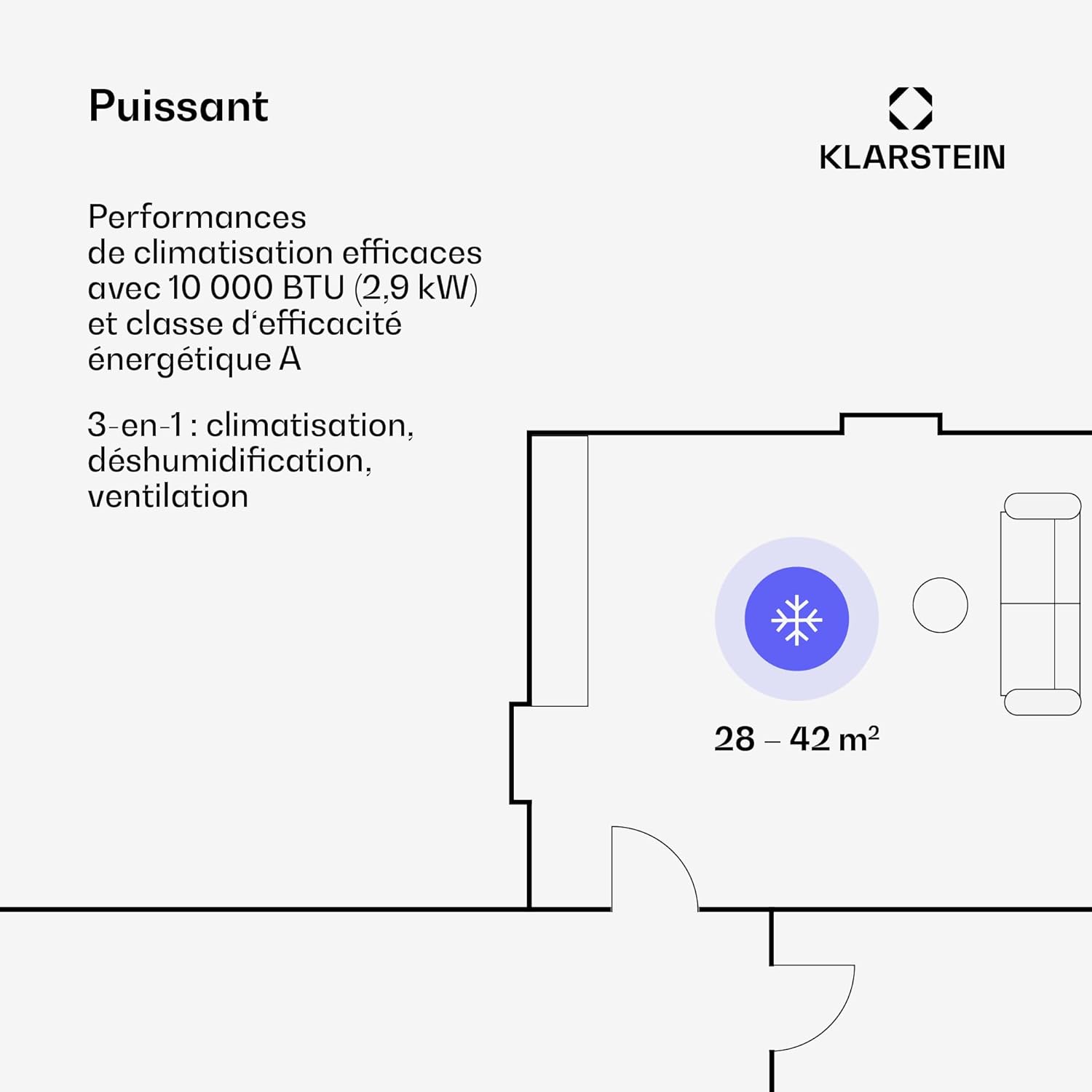 Klarstein - Kraftwerk Smart 10K - 29-49 m², 50 dB, 23 l/h, 440 m³/h, télécommande, kit fenêtre