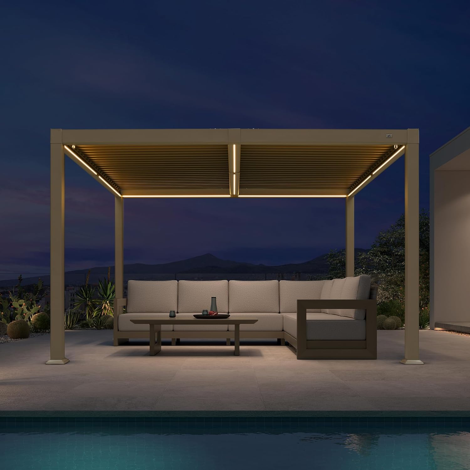 PURPLE LEAF - pergola bioclimatique LED - 3x3,65m - alu, lames orientables, étanche