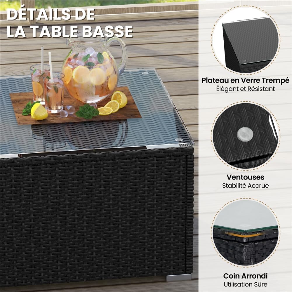 Yaheetech - salon de jardin 4 personnes - polyrotin, modulable, 5 pièces