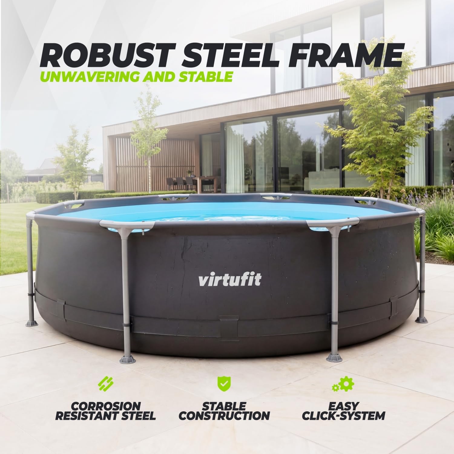 VirtuFit Piscine (Noir, Ø305 x 76 cm, Ronde)