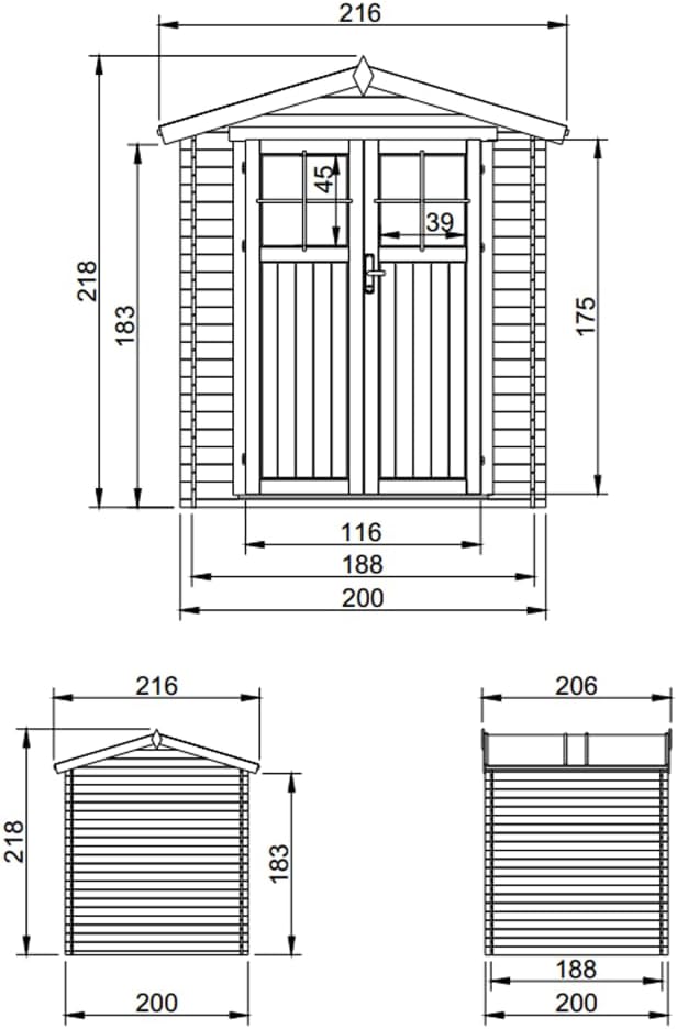 Abri de Jardin en Bois - Porte verrouillable de Haute qualité- Stockage extérieur I216xL206xH218 cm/ 3.53 m2 Petit abri à Outils, Local à vélos - Toit imperméable, fenêtres TIMBELA M343F