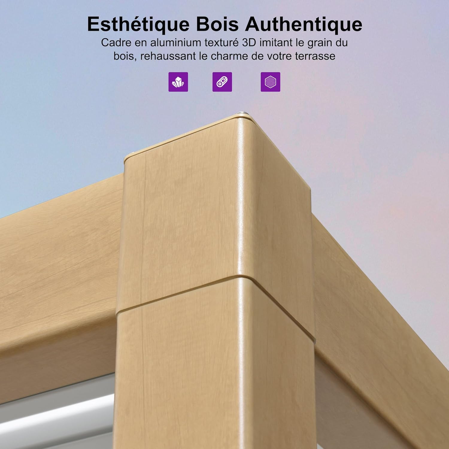PURPLE LEAF - Pergola effet bois - 3.5x6.35m - LED, lames orientables, étanche