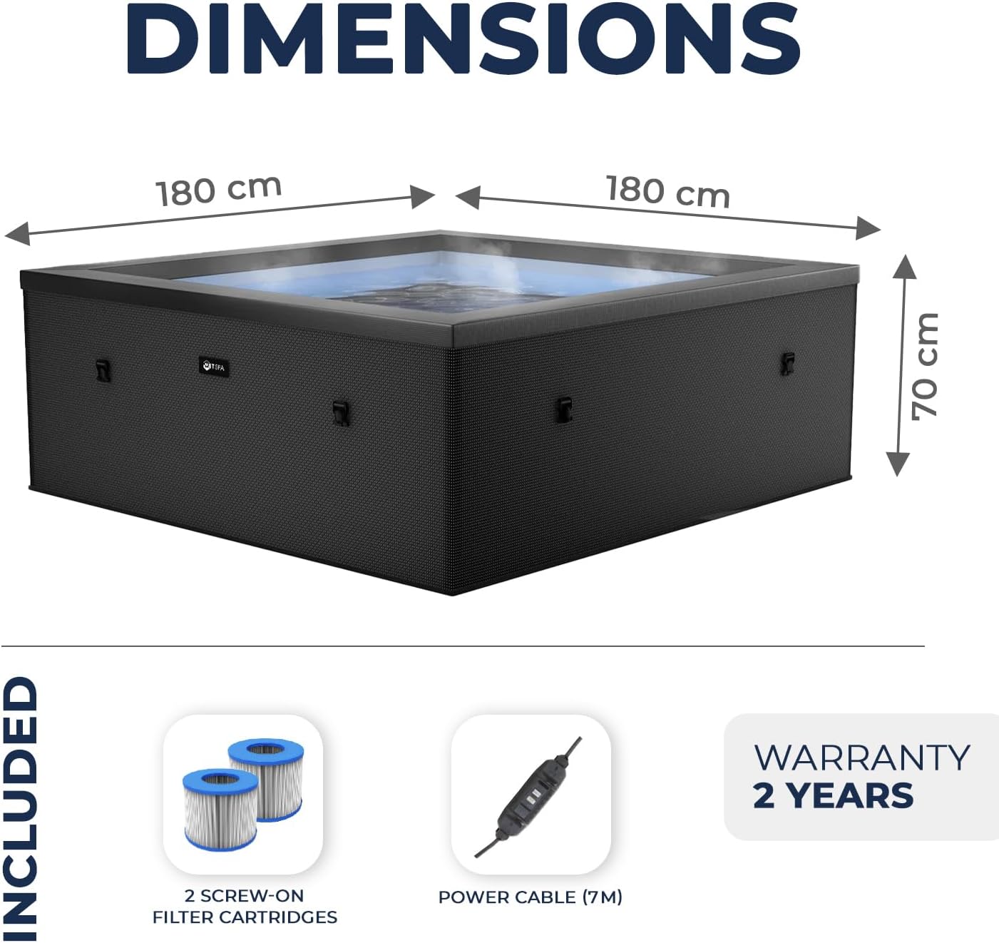 N NETSPA - Spa - Celestia - Semi-Rigide Carré 6 Places – Construction Portable en Mousse, Chauffage intégré et Couverture économe en énergie – Volume 1100l - Ø180xH70cm - Charcoal Black