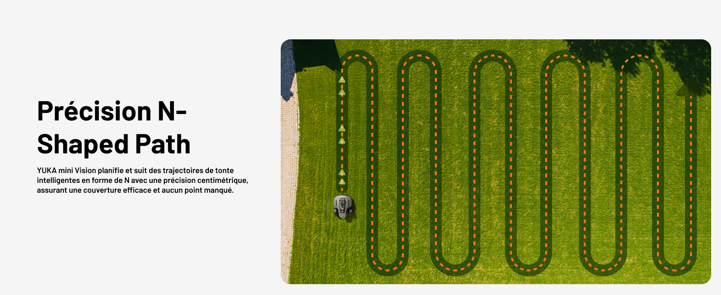 Le texte indique « Precision N » et « Shaped Path ». Schéma technique montrant un motif de trajectoire incurvé vert sur fond blanc, illustrant un routage de précision ou un schéma de mouvement.