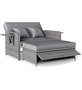 COSTWAY Salon de Jardin en Rotin avec Ottoman de Rangement Charge 360KG, Bain de Soleil avec Plat...