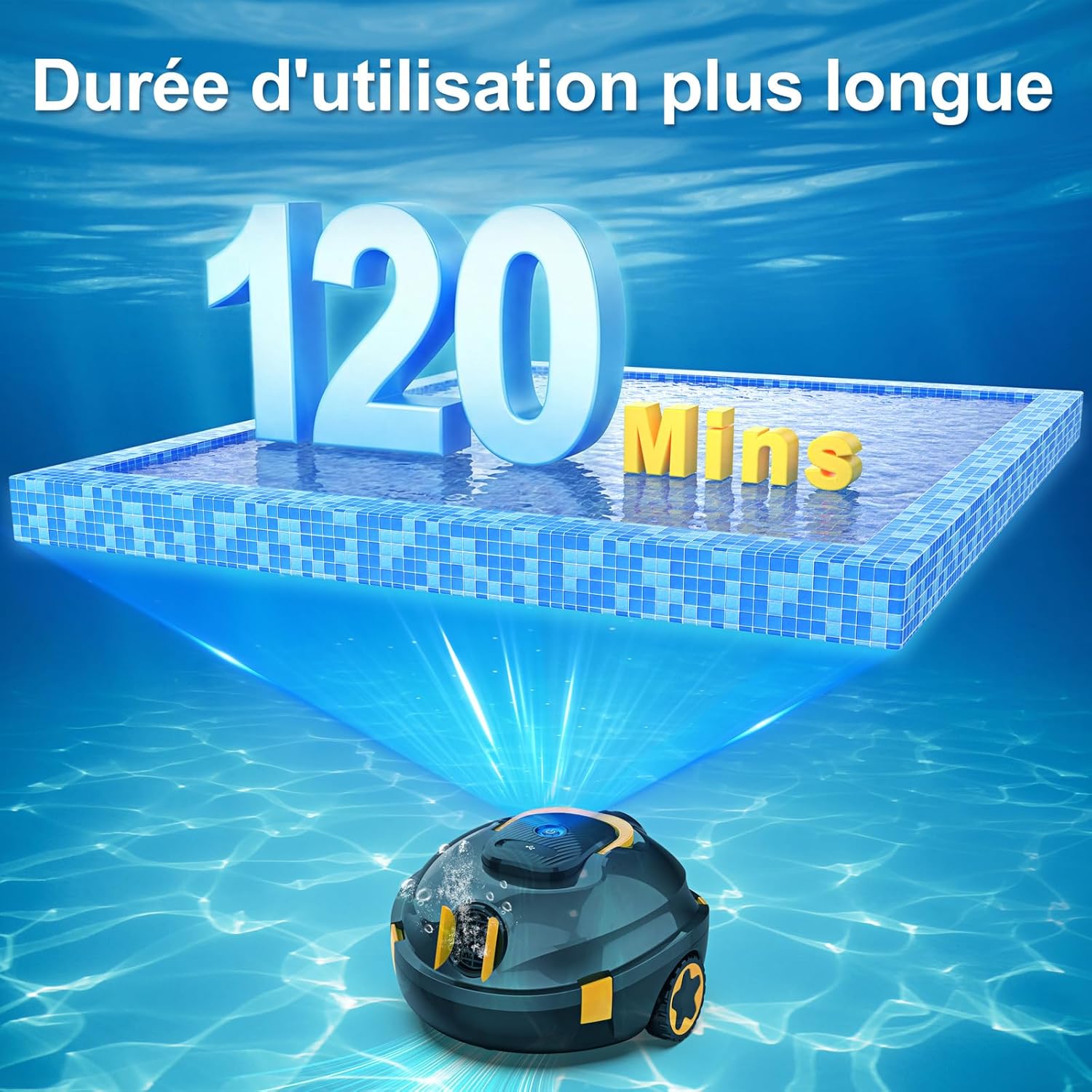 MEDOXA - Robot de piscine sans fil - 120 min autonomie, 110㎡, stationnement auto, léger et puissant