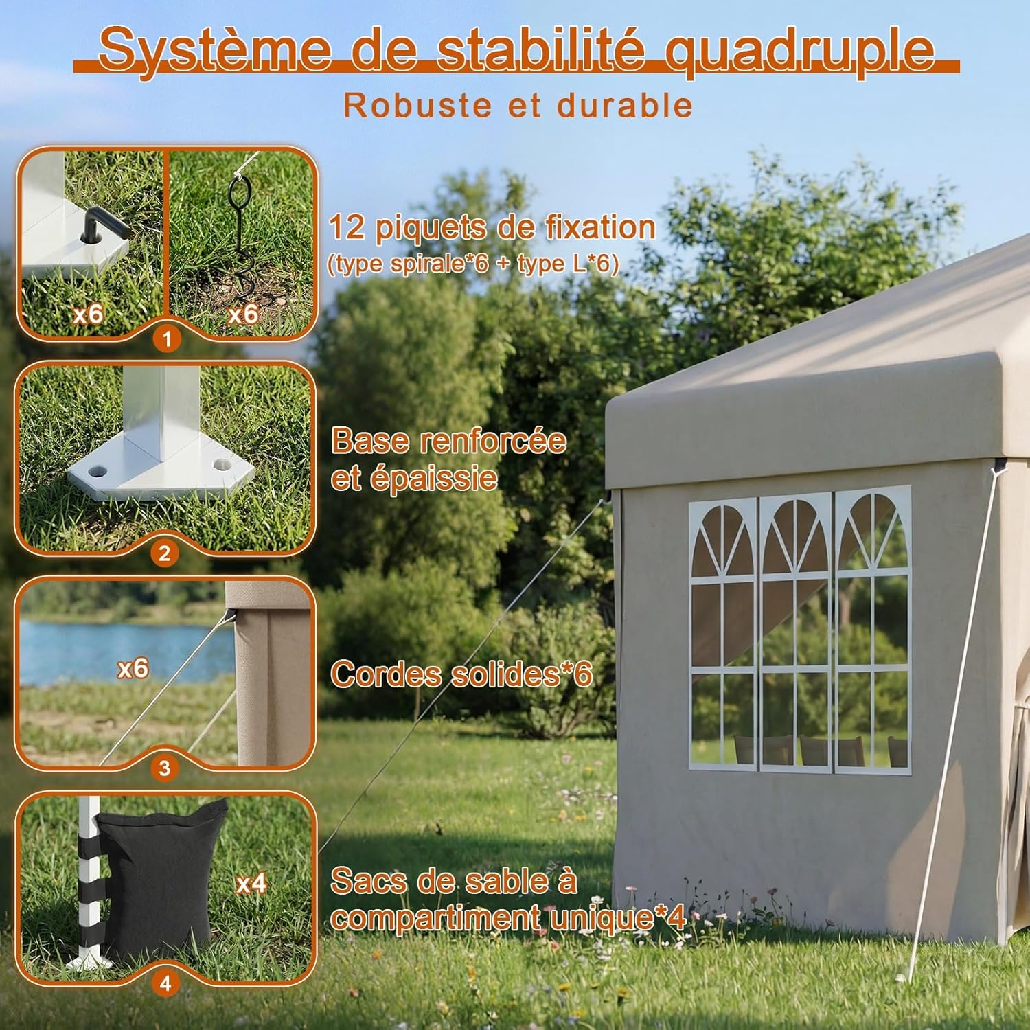 Devoko - tonnelle pliante pro - 3x6m - 6 parois, réglable, UV50+