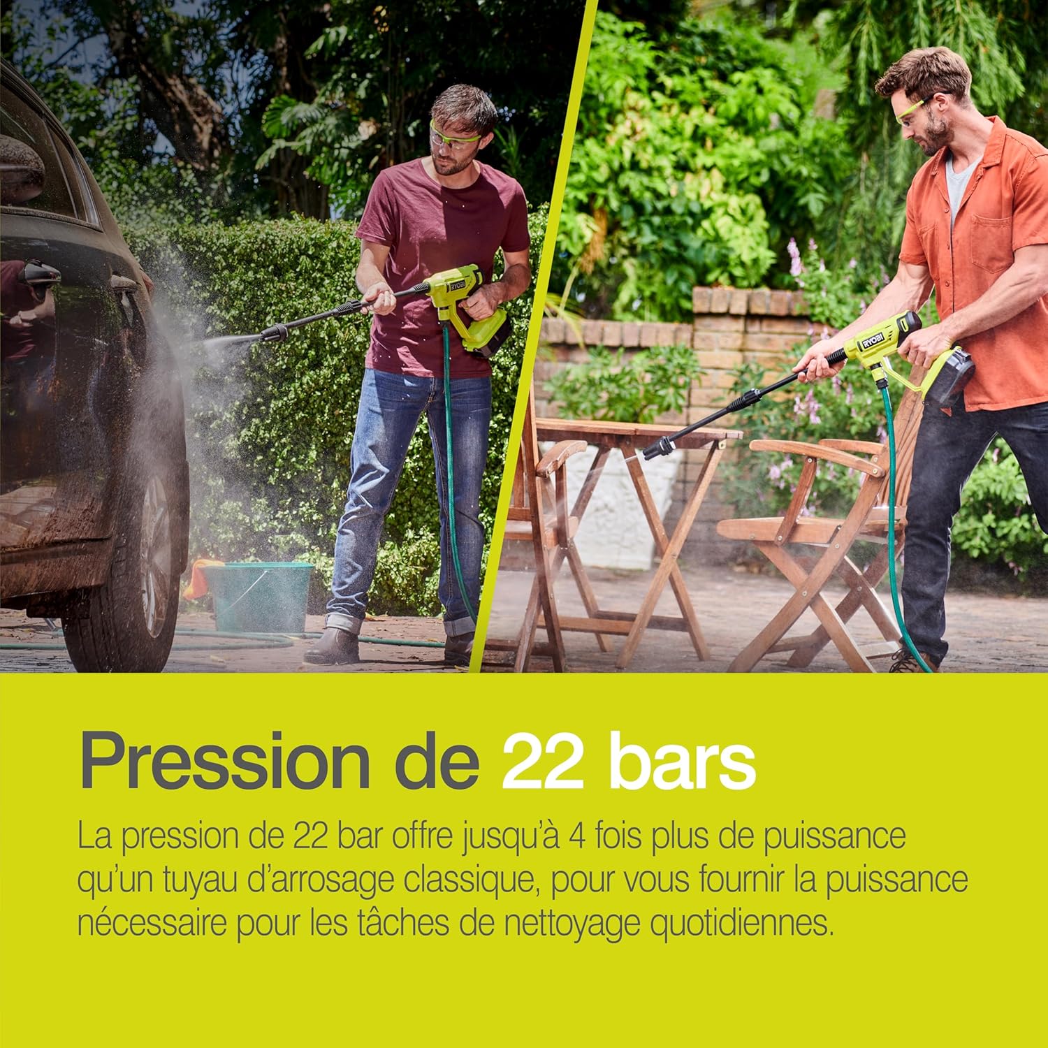 Ryobi - pistolet haute pression 18V One+, 22 bar, léger, 2.5Ah, RY18PW22A-125