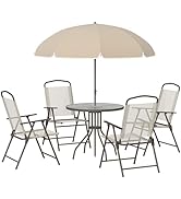 Outsunny Ensemble Salon de Jardin 6 pcs - Table Ronde + 4 chaises Pliables + Parasol - Acier épox...
