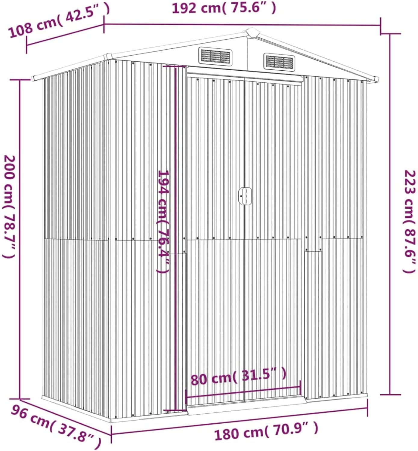 Homgoday - abri de jardin galvanisé - spacieux, pratique, acier