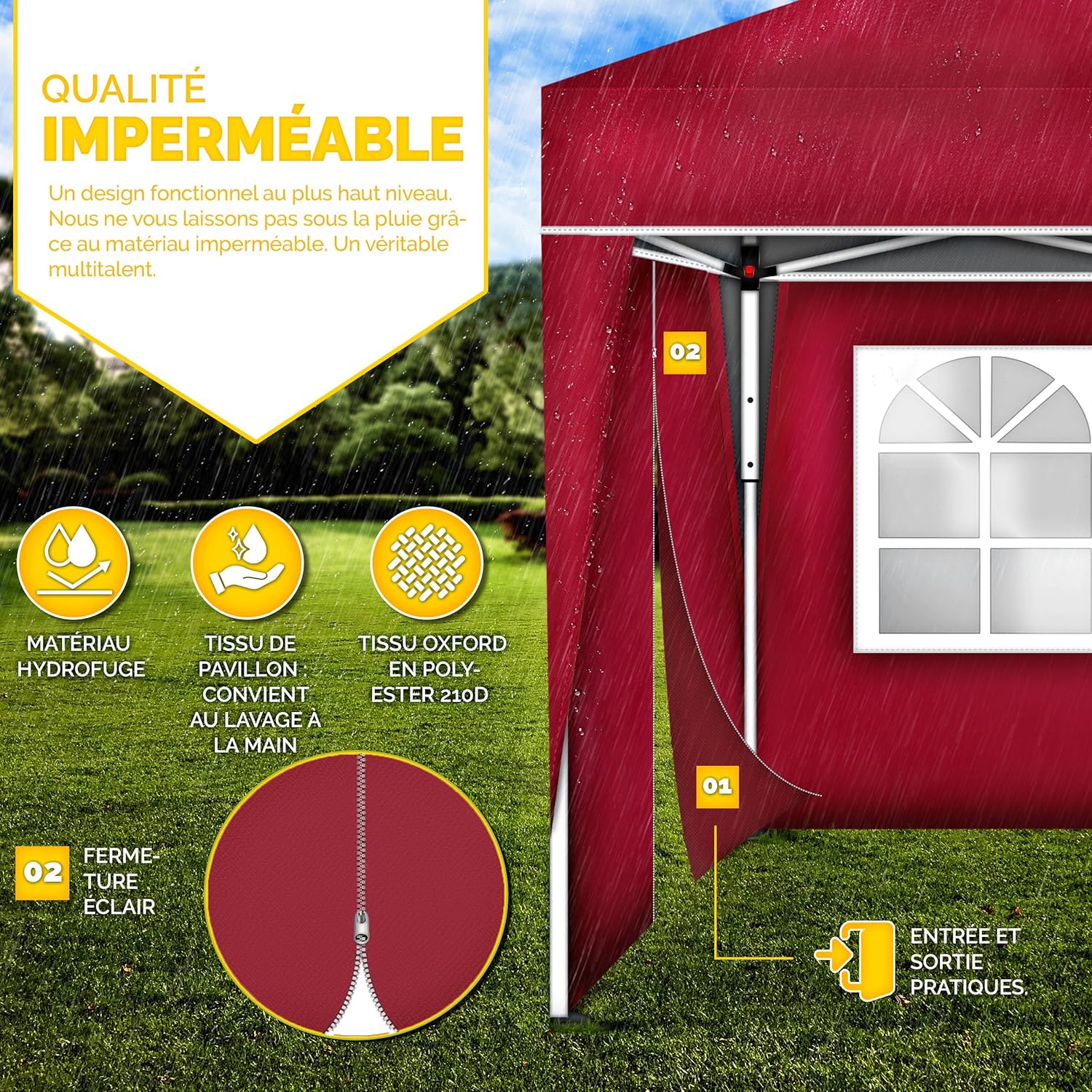 Tillvex - Tonnelle pliante série jardin 3x3m - UV 50+ camping, plage