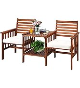 COSTWAY Salon de Jardin en Bois d’Acacia avec Table Basse 2 Chaises Charge 160KG, Ensemble de Meu...