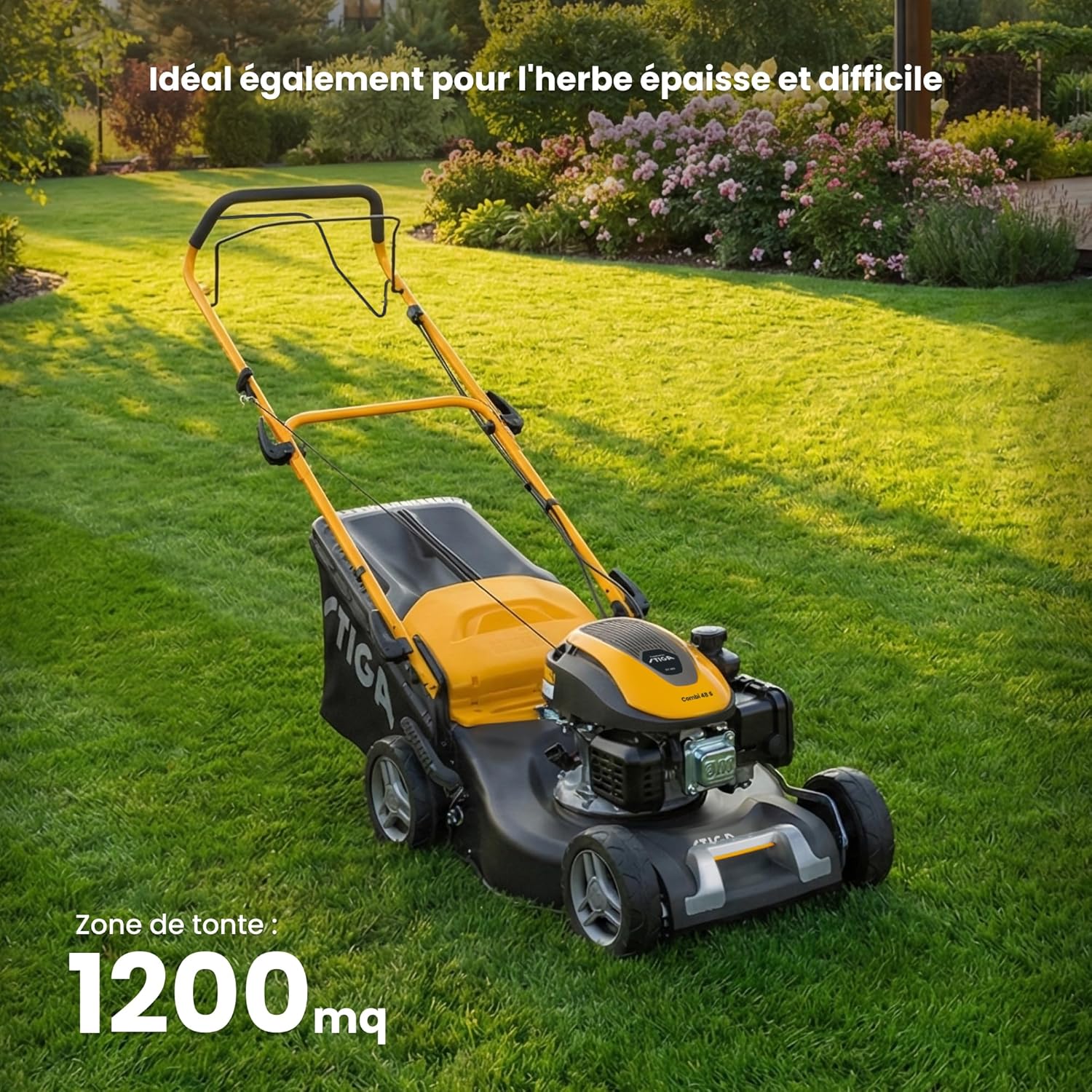 STIGA Combi 48 S Tondeuse Thermique, 139 cm³, 46 cm – Bac 60 L, Mulching Intégré, Réglage 6 Positions – Pelouses Jusqu’à 1 200 m², Gris