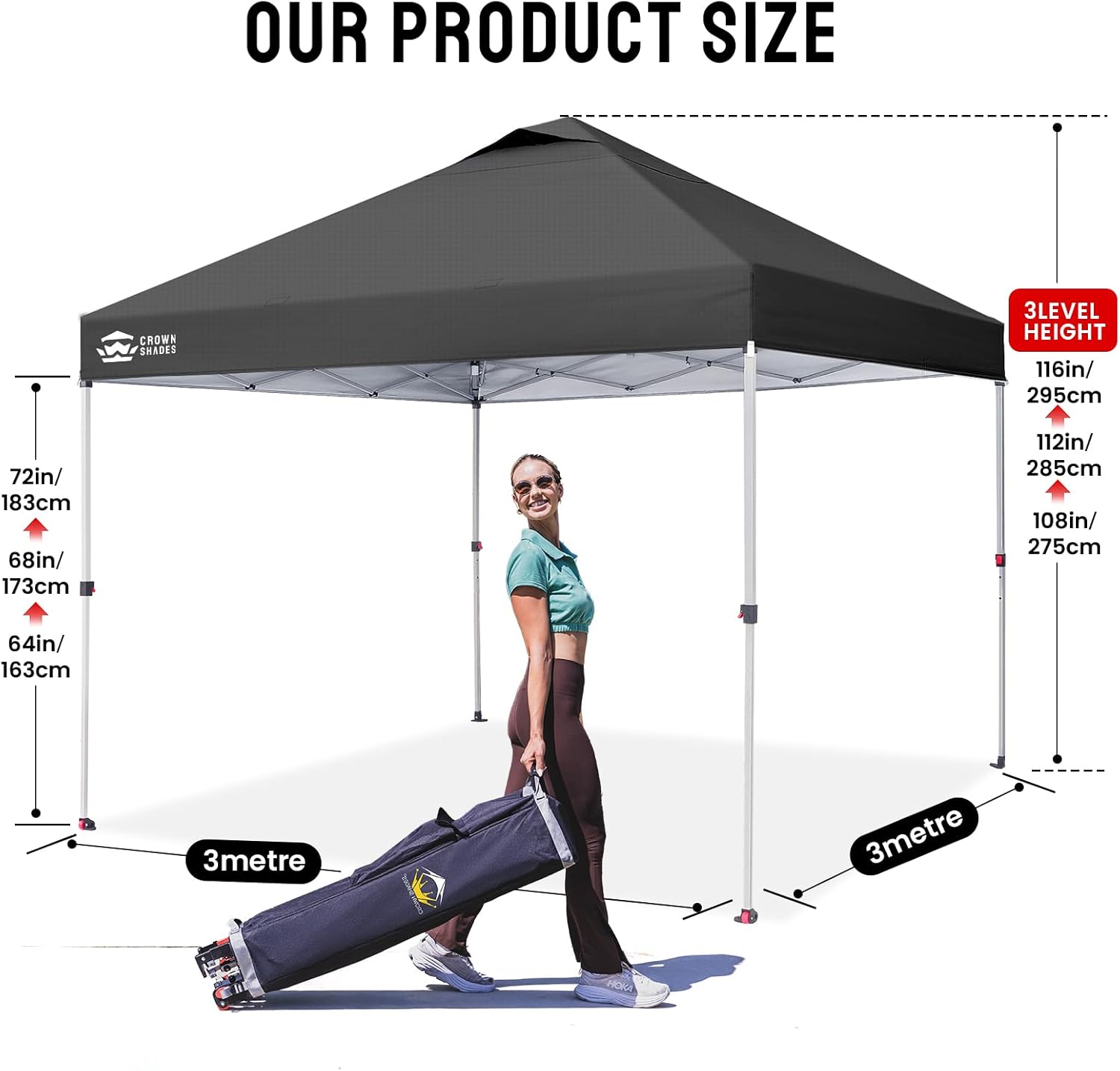 CROWN SHADES - pop-up gazebo - 3x3m - imperméable, UPF 50+, sacs de sable