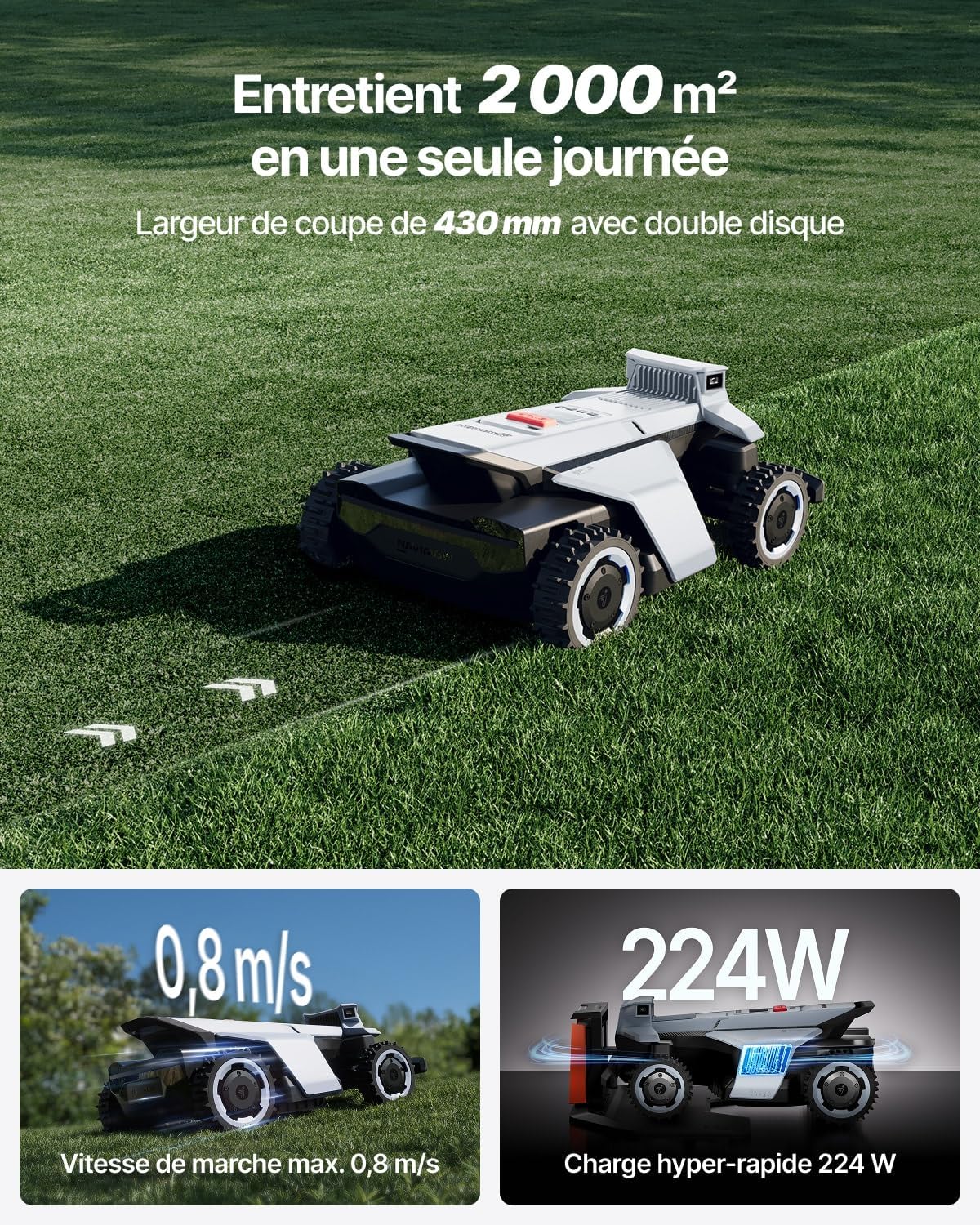 Segway - Navimow X420 - tondeuse robot, 4 roues, pente 84%, coupe 25–95 mm, 2000 m² - X420