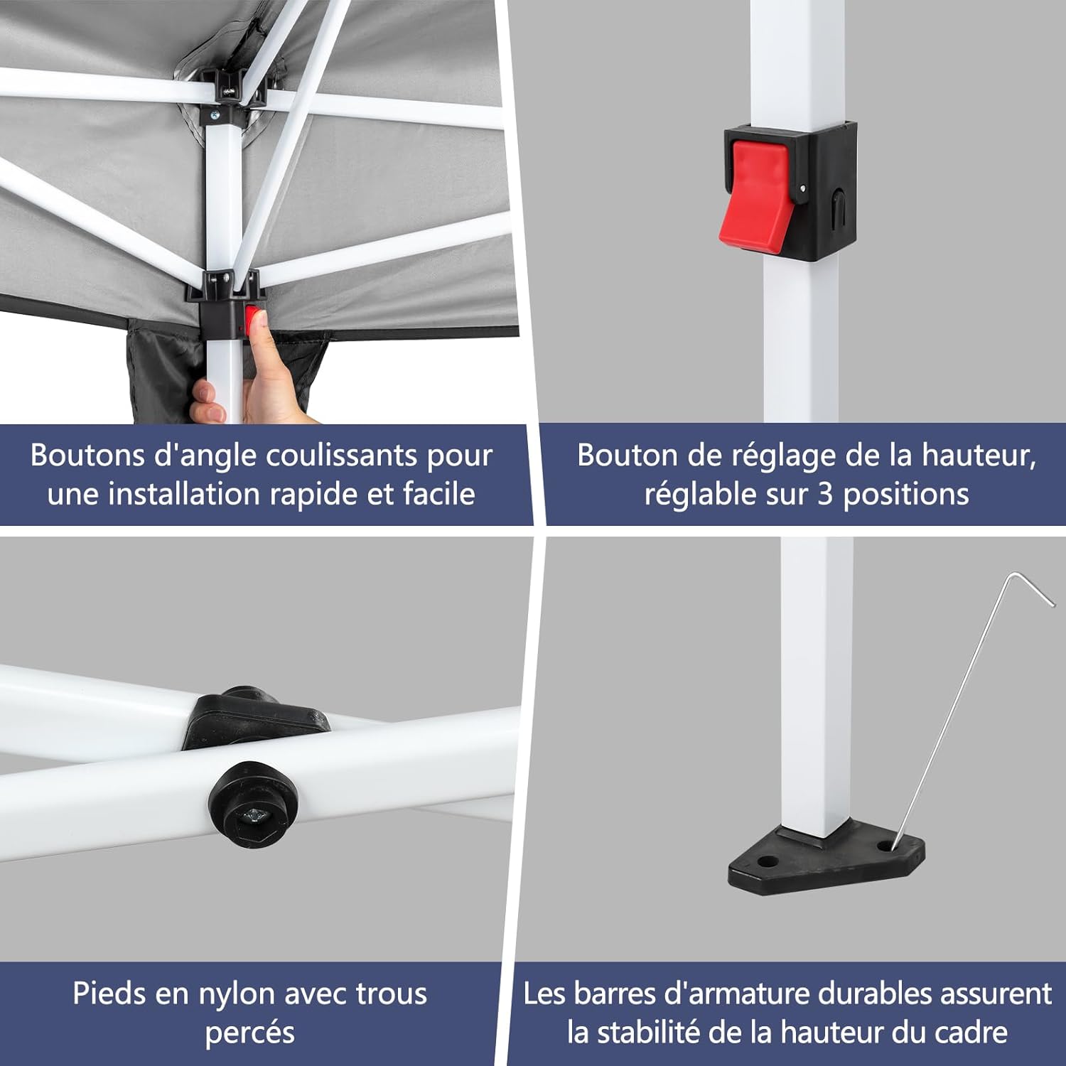 LEADZM - tonnelle pliante série 3x6m - acier, 6 côtés, UV50+, noir