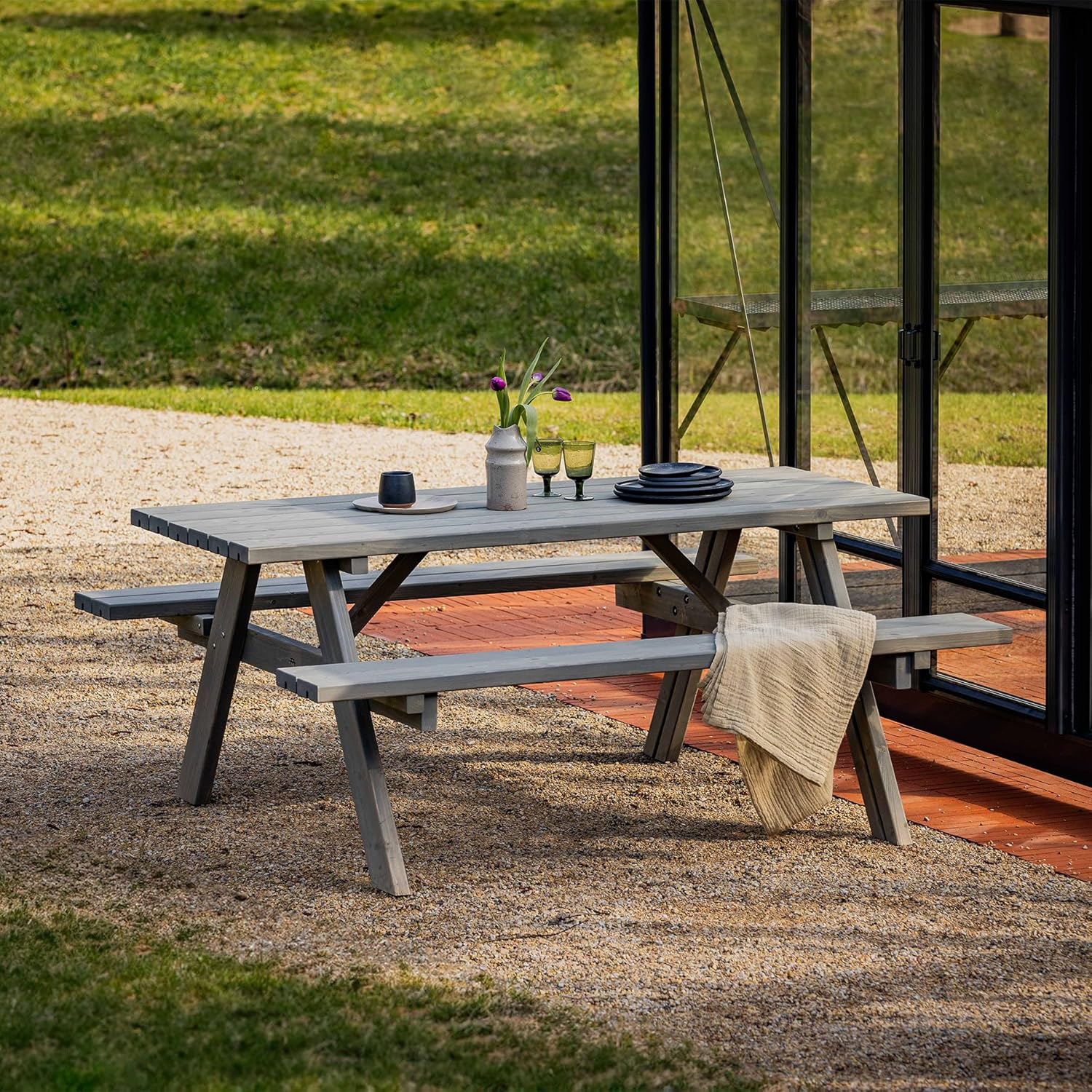 AMATA - UNGURS - table de pique-nique bois extérieur, sièges pliables