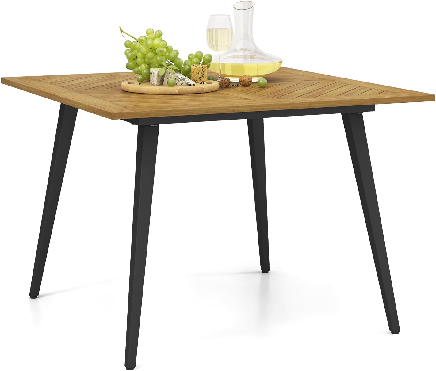 GOPLUS - table de jardin 107x75cm - bois d'acacia, métal, 75kg, trou parasol