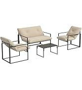 Outsunny Salon de Jardin extérieur 4 pièces pour 4 Personnes avec canapé 2 Places, 2 fauteuils et...