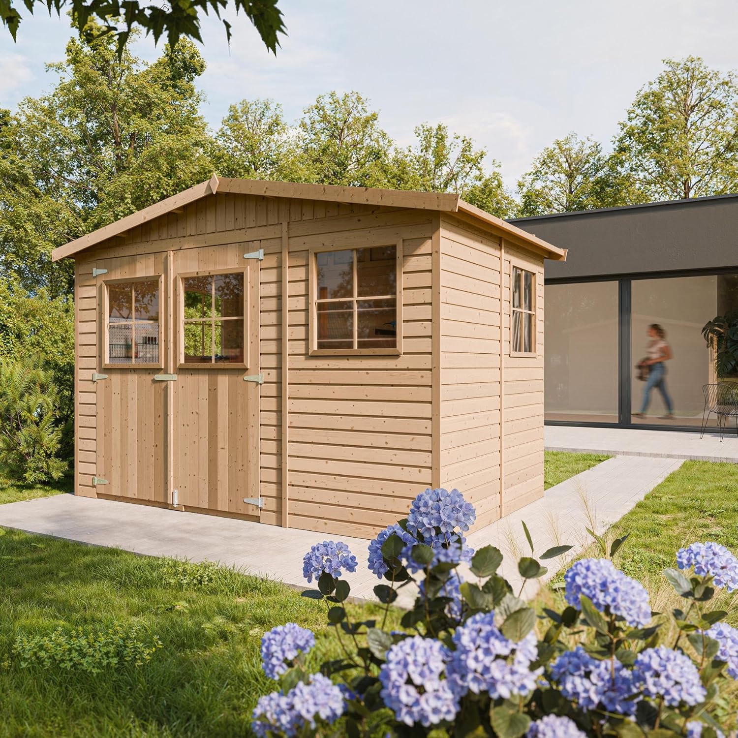 Timbela - abri de jardin bois 6 m², fenêtres, H226x324x216 cm - M334