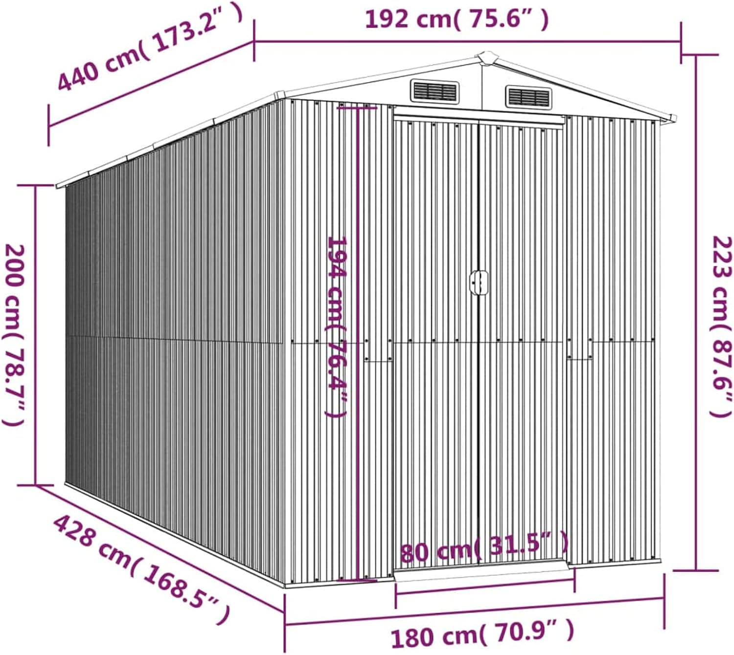Homgoday - Grand Abri de Jardin Metal Gris Anthracite - Spacieux, Ventilation