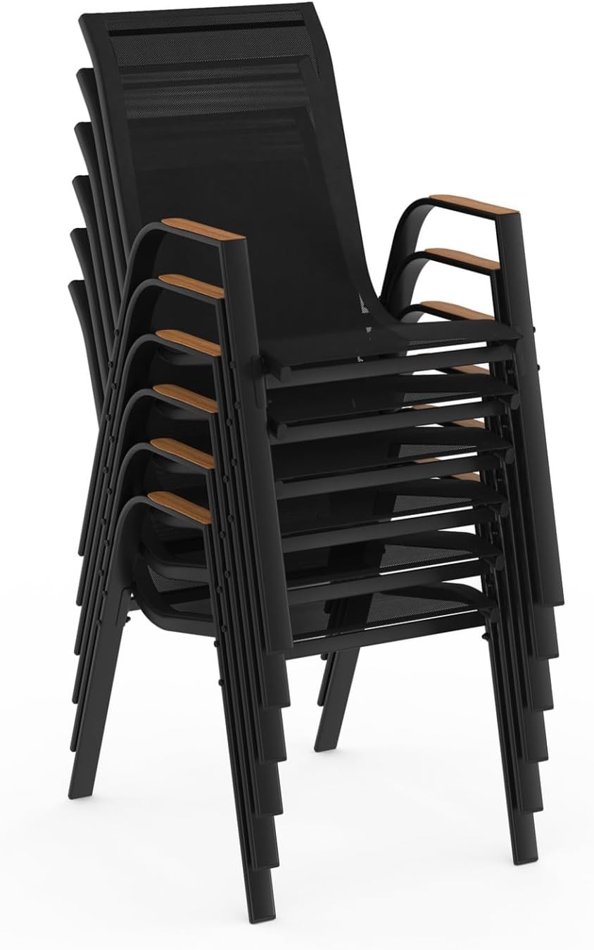 IDMarket - Salon de jardin NOUMEA - 150 cm - plateau verre/bois, 6 chaises