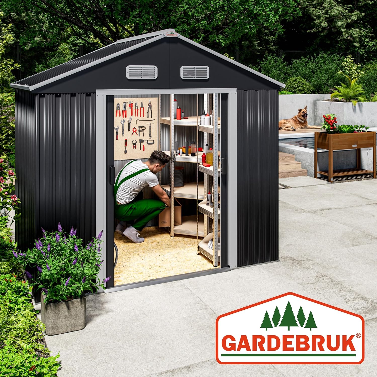 Abri de jardin XL 2m², 200x135x190cm, porte coulissante, anthracite