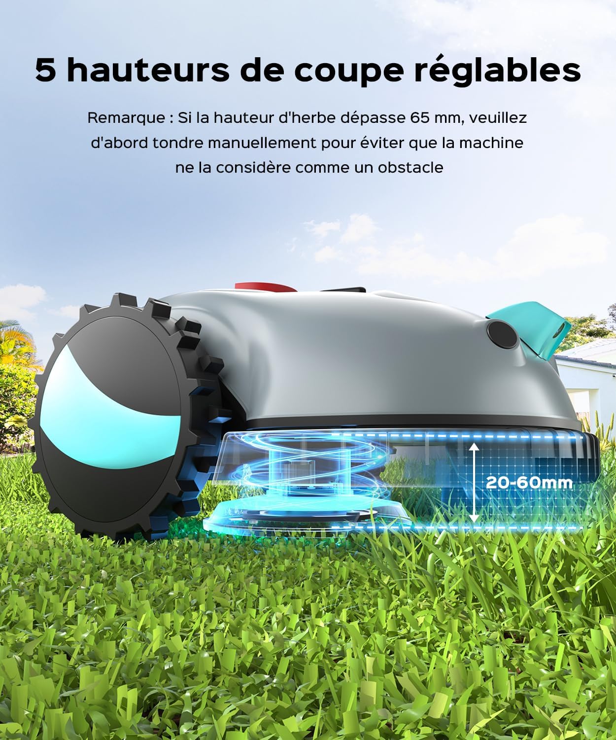 YARDCARE - robot tondeuse série V100 - coupe spirale, navigation visuelle, batterie 4Ah, détection obstacles - V100