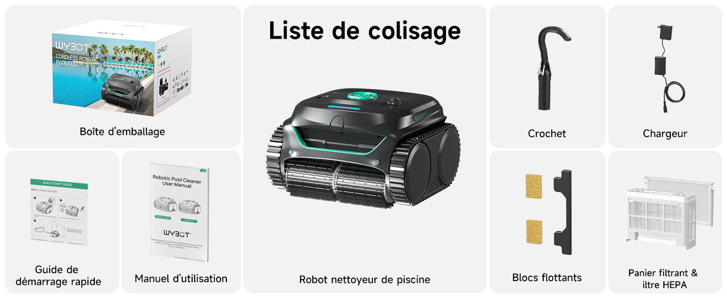 Le texte se lit comme suit : « Liste de collage ». Image composite du produit montrant un projecteur portable noir avec des accessoires tels qu'une télécommande, des câbles, un manuel, un bouton de réinitialisation et divers ports de connexion disposés autour de l'appareil central.