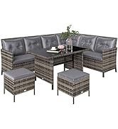 Outsunny Salon de Jardin Confortable pour 8 Personnes 3 canapés d'angle + 2 poufs + Table à Mange...