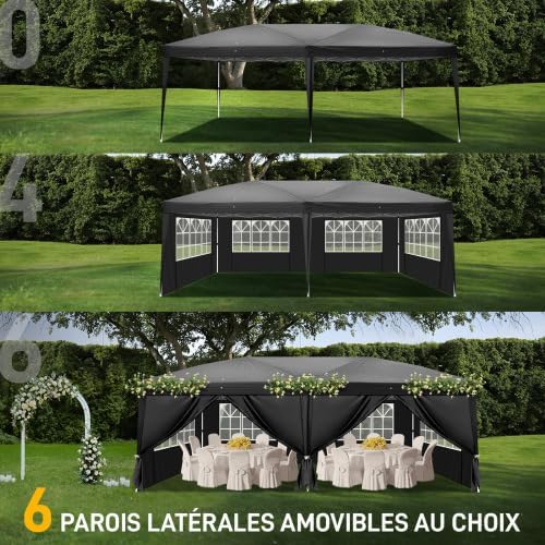 Bonnlo - Tonnelle pliante série jardin - 3x6m - imperméable, installation rapide, sac inclus.
