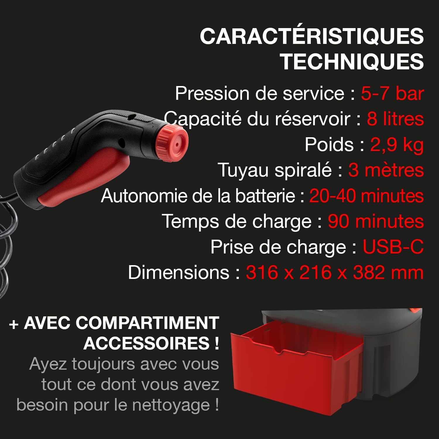 ERRECOM - Jet Gun Pro+ - 2,9 kg - Nettoyeur haute pression portable 8L