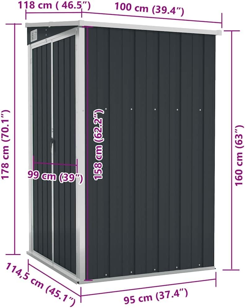 vidaXL Remise de Jardin Murale Hangar de Terrasse Abri de Jardin Maison de Stockage Meuble de Patio Extérieur Anthracite 118x100x178 cm Acier