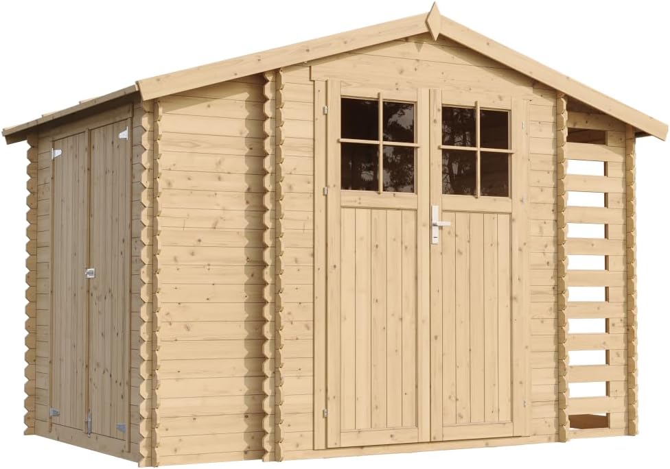 TIMBELA - M389F - abri jardin bois 206x328x218 cm, range bûches, stockage extérieur M389F
