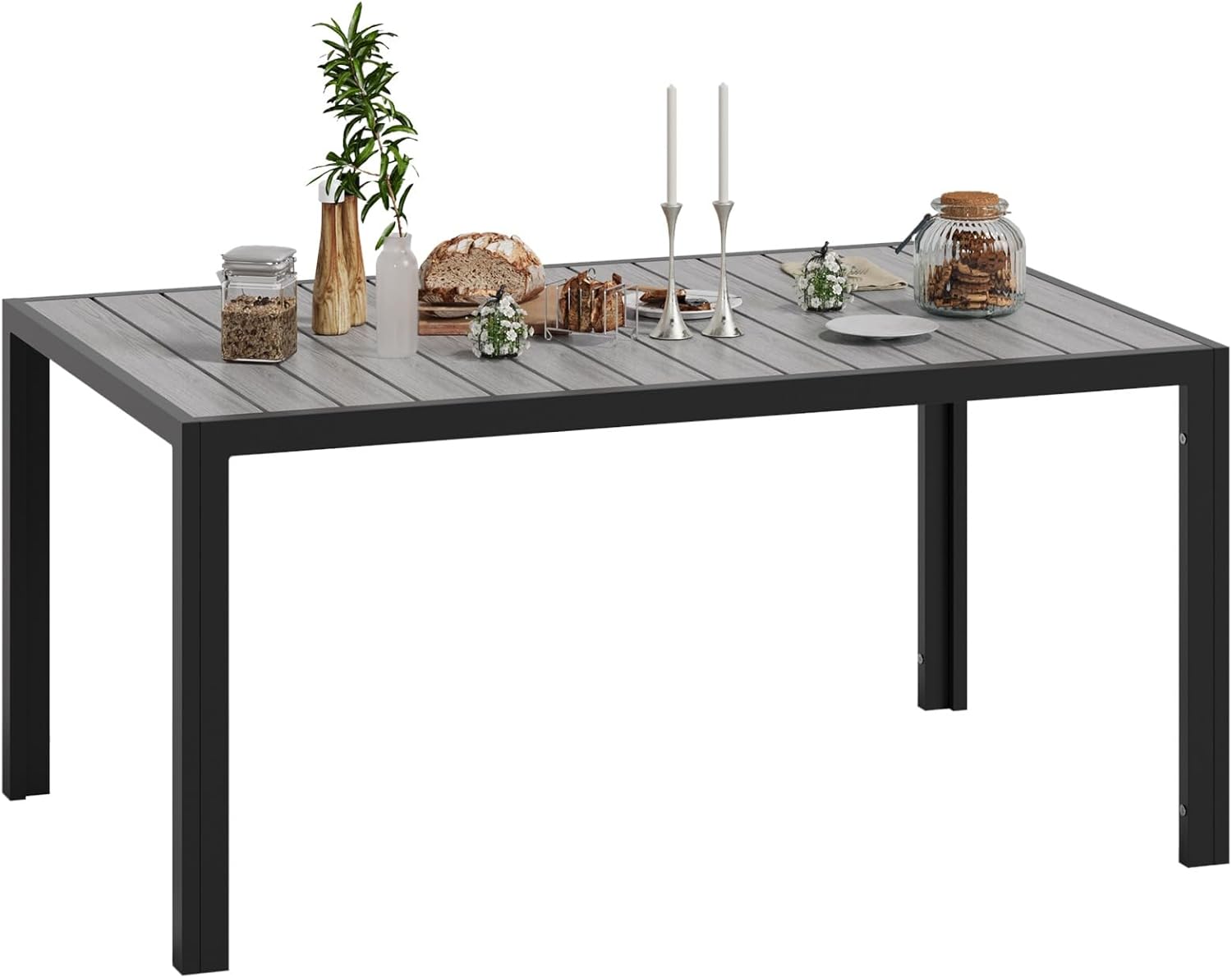 Devoko - HDPS - Table de jardin 150x80x72cm - aluminium, grain bois