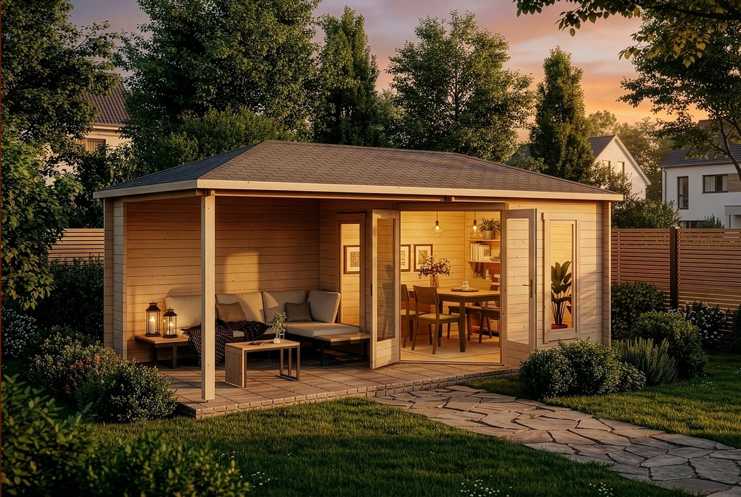 Abri de Jardin pentagonal Liwa en Bois de la Marque Alpholz | abri de Jardin et de Loisirs | Chalet de Jardin | pentagonale, Construction en madriers, cabane de Jardin, Toit en croupe, épaisseur de