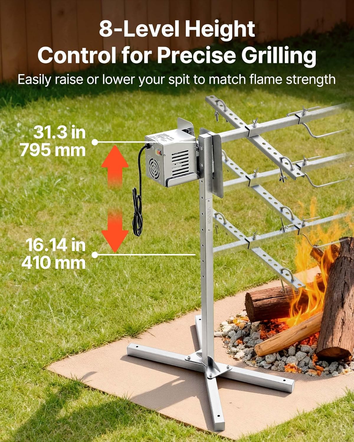 VEVOR - tournebroche barbecue - 40 kg - 8 hauteurs, moteur 38W, inox